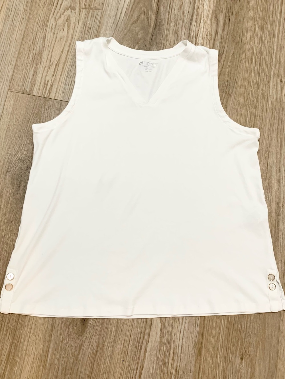Chicos V Neck Thick Cotton Button Embellished Tank Top White 4 - XXL